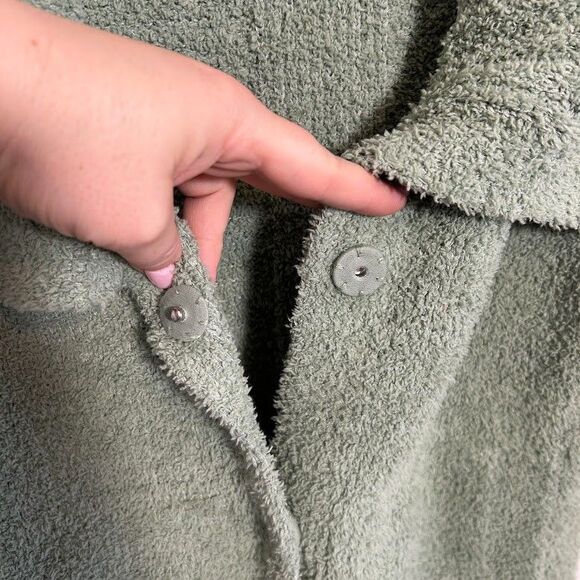 BAREFOOT DREAMS CozyTwist Short Sleeve Sweater Coat Shawl Collar XS Green - Picture 5 of 8